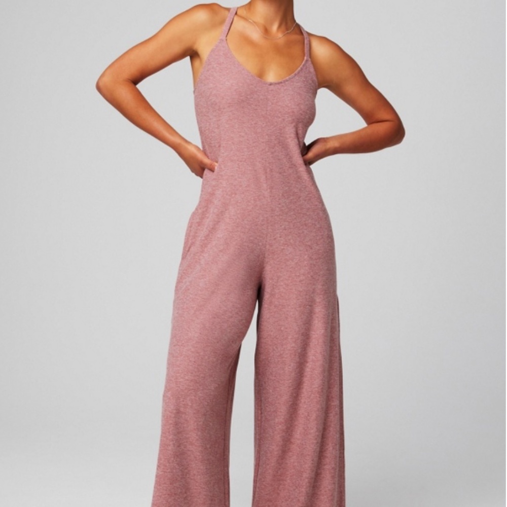 Brand New With Tags Ribbed Wide-Leg Jumpsuit in Dusty Rose